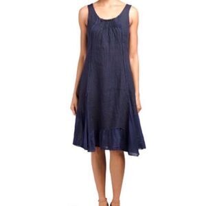 Lina Tomei sleeveless navy linen dress size Medium